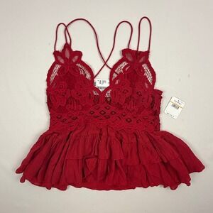 Free People Intimately Cherry Red Lace Peplum Cami Top F19L04406 Small NEW